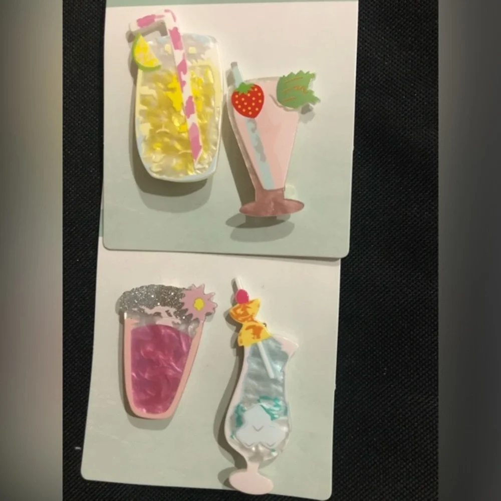4piece Super cute fruity summer cocktail drinks glasses hair clips‎ new